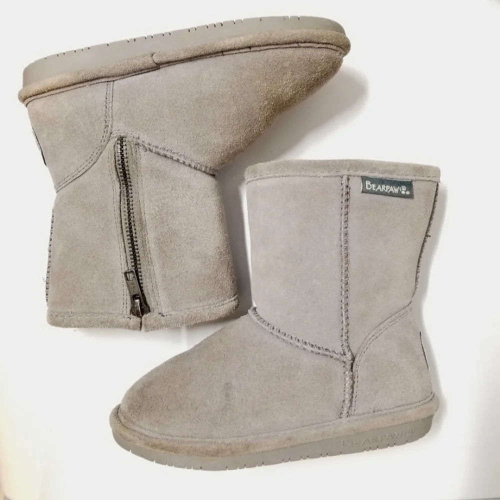 Bearpaw Emma Toddler Zipper Suede & Sherpa Winter Boots in Ash Gray 12